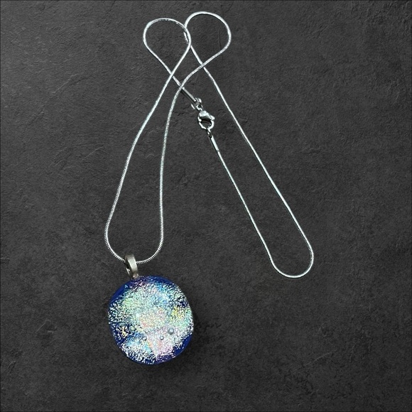 *Handmade Glittery Glass Pendant 18” Stainless Steel Necklace - Picture 11 of 15